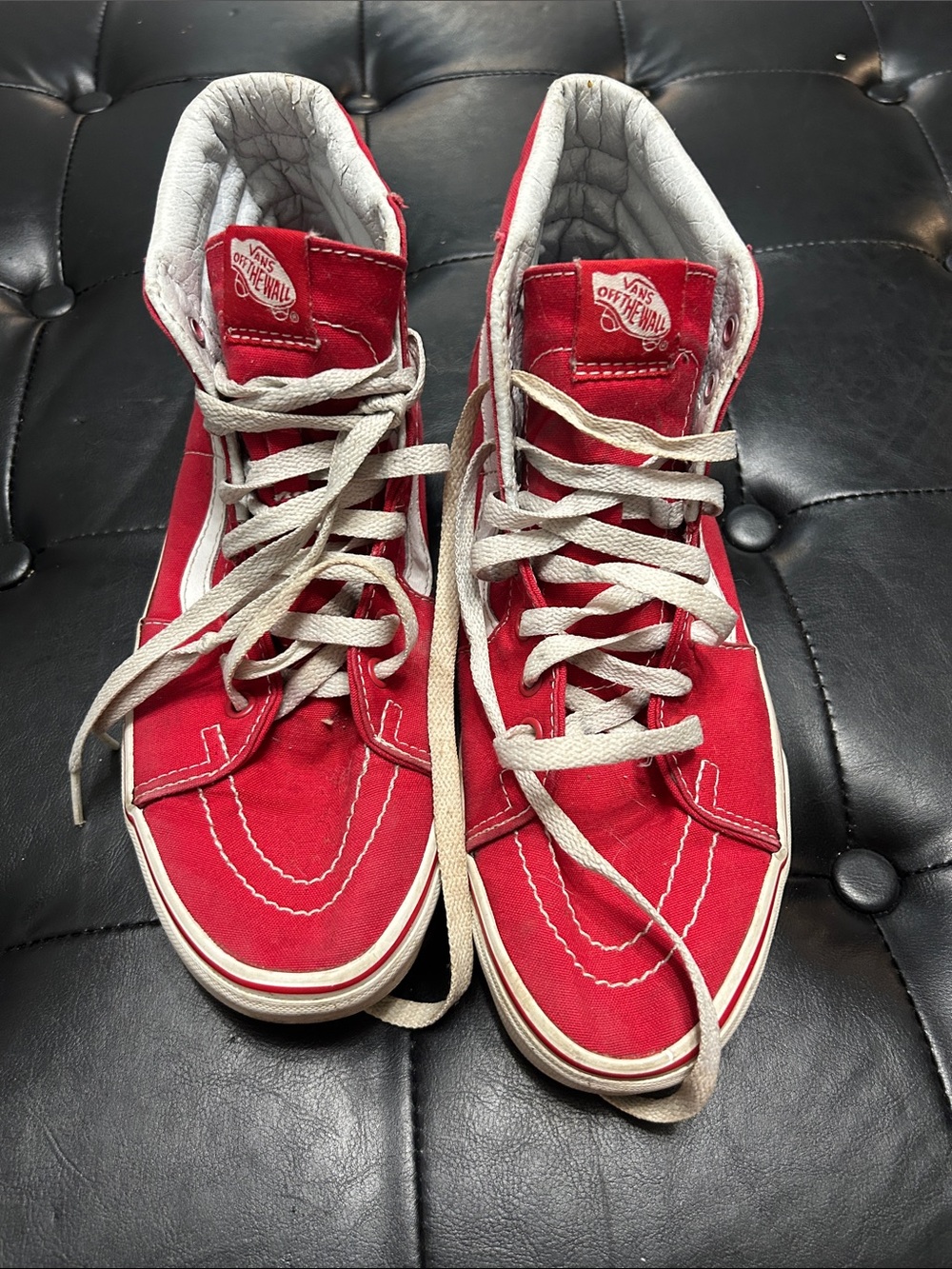 Vans Red High-Top Skate Sneakers with White Stripe